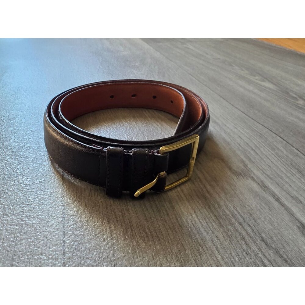 Roc Mens Leather Belt 46" Fine Calf With Gold Buckle Brown